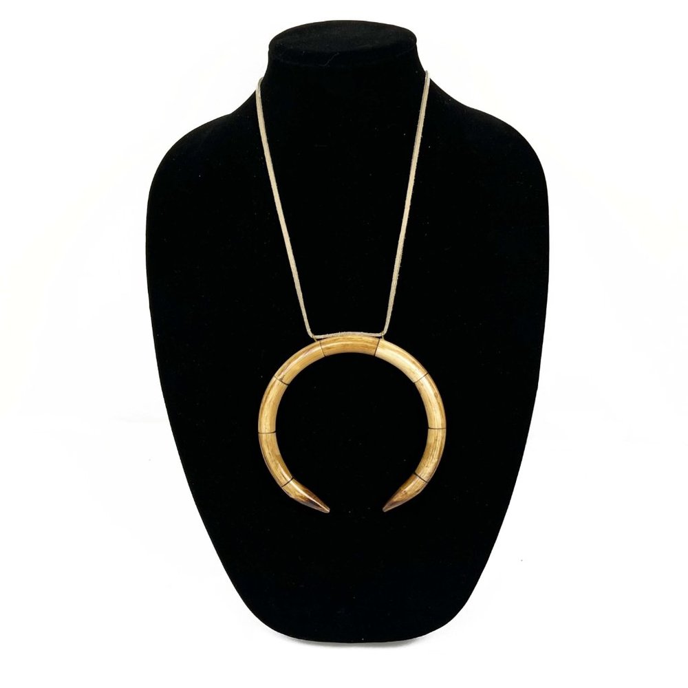 XL Wooden Crescent Moon Necklace on Leather Cord - Adjustable Length